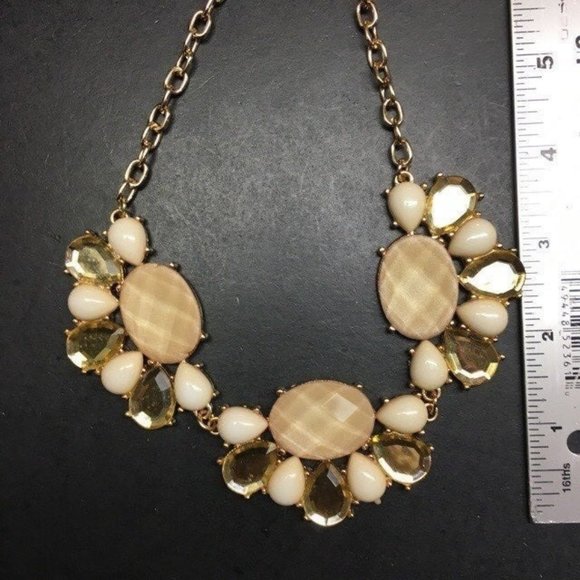 Charming Charlie Statement Necklace Gold Faceted Teardrop Beige Retro BoHo - Picture 5 of 7